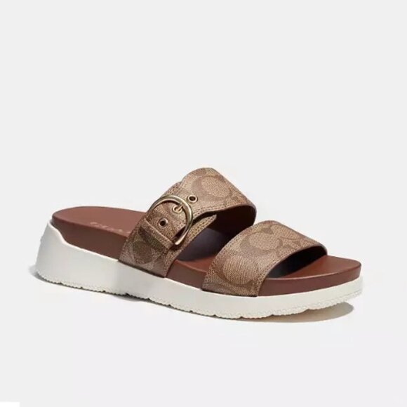 COAH Allanah Sandal In Signature Canvas, Women US 7B, Khaki plateforme sandles - Picture 3 of 11